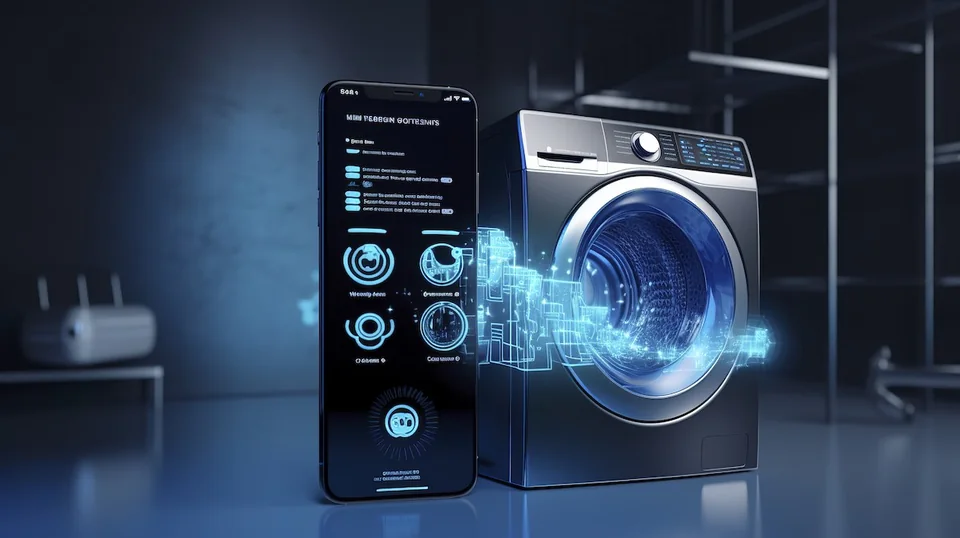 Smart washing machine controlled from a phone app