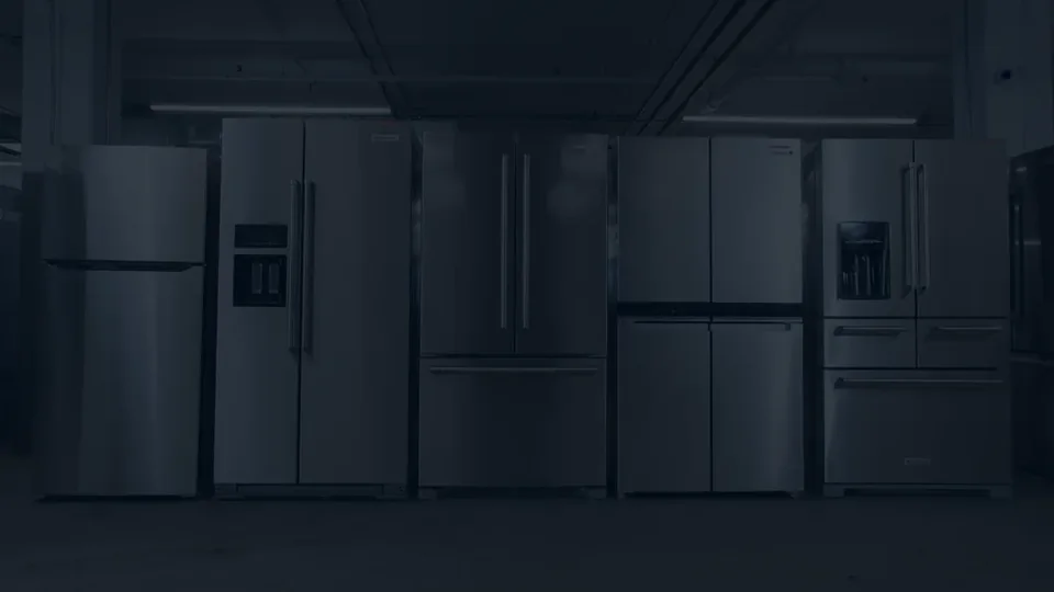 Row of stainless French-door fridges