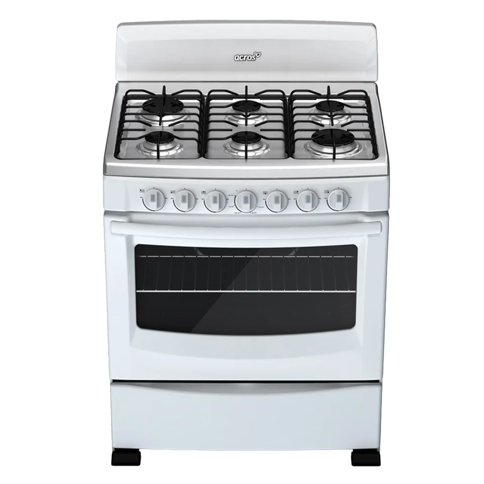 White freestanding four-burner gas cooker with oven